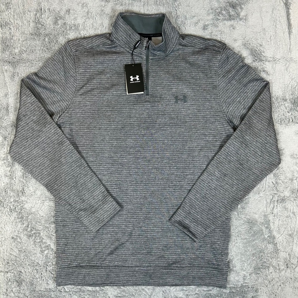 Under Armour Storm SweaterFleece QZ Gray Striped Golf Pullover 1373674-012 Large